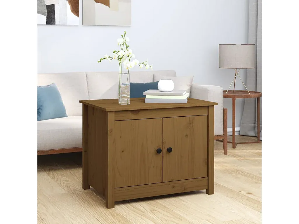 Moderner Beistelltisch aus Kiefernholz in Honigbraun