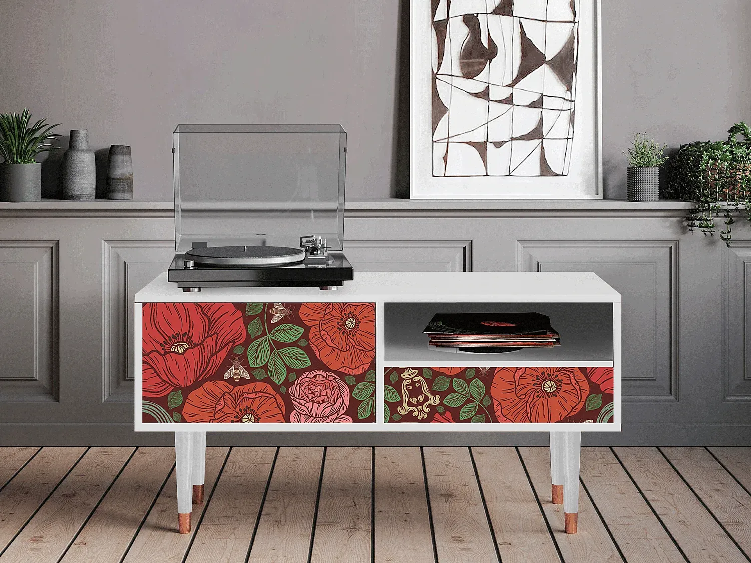 Moderner TV-Schrank mit Stauraum, Weiß