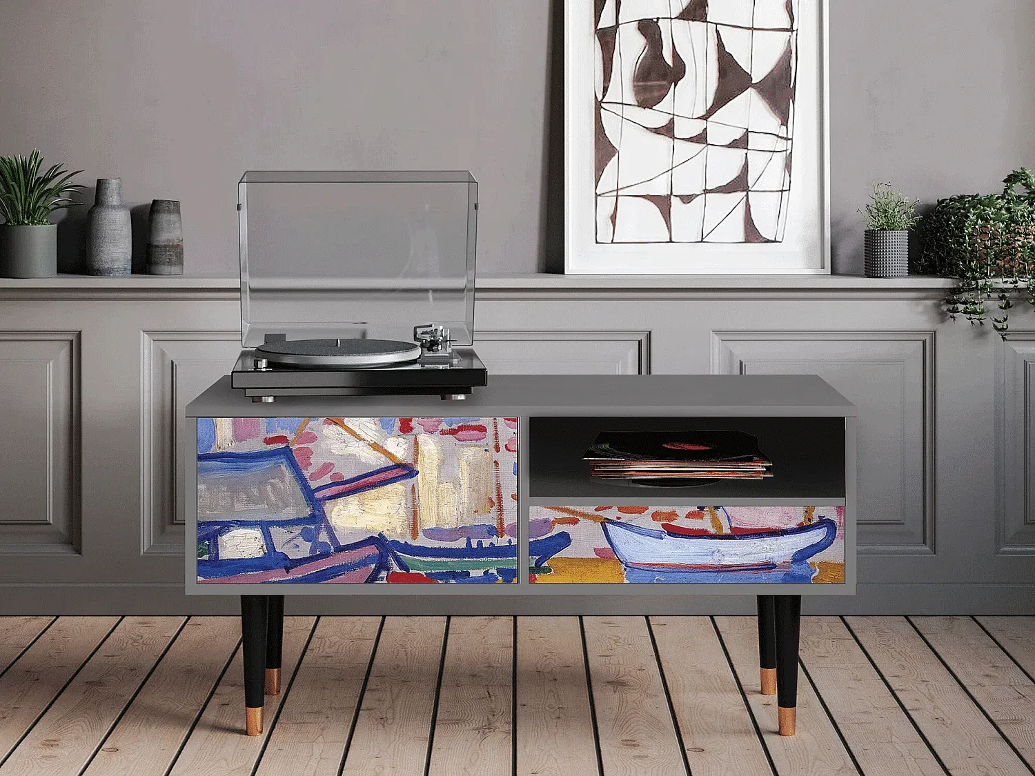 Moderner TV-Schrank in Grau, 115x59x48 cm