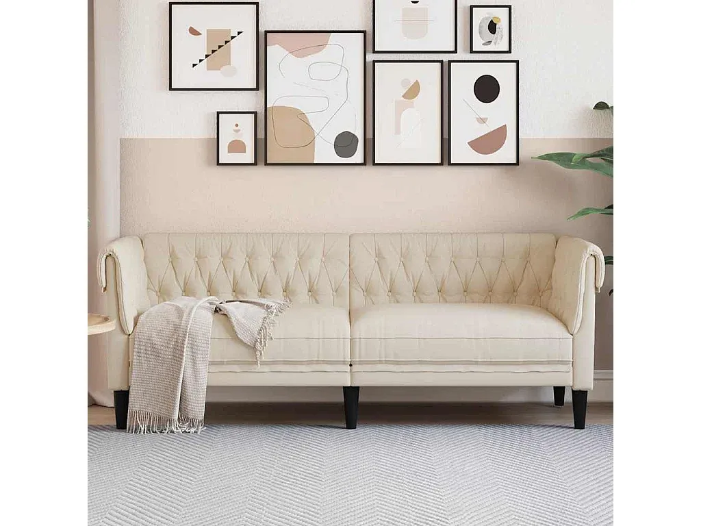 Elegantes 3-Sitzer Stoffsofa in Creme
