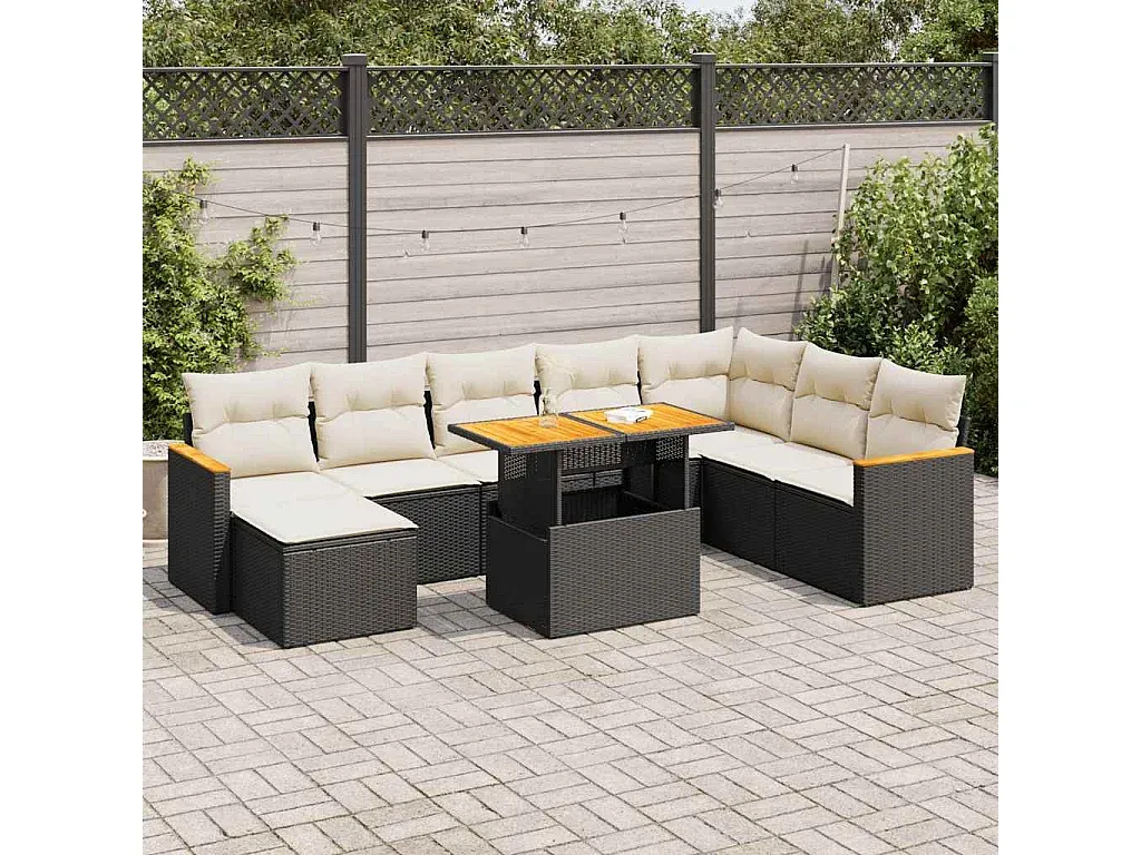 Moderne 9-teilige Gartenmöbel mit Kissen in Schwarz