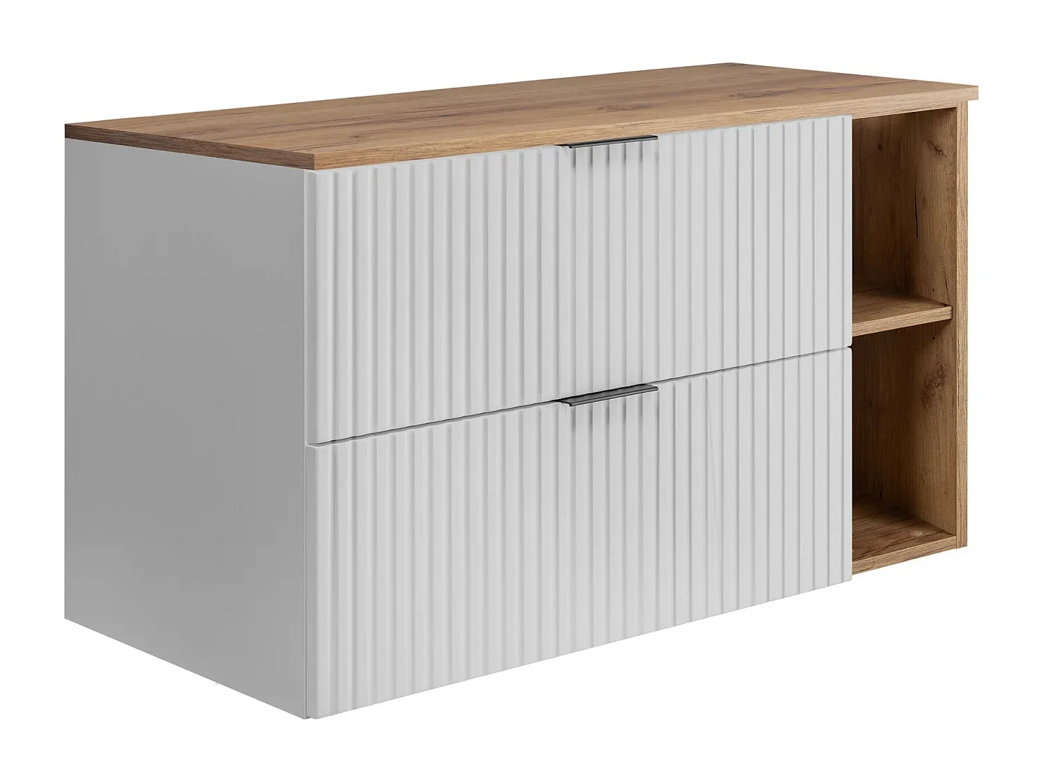 Geriffelter Waschtischunterschrank 100 cm mit Eichenregal