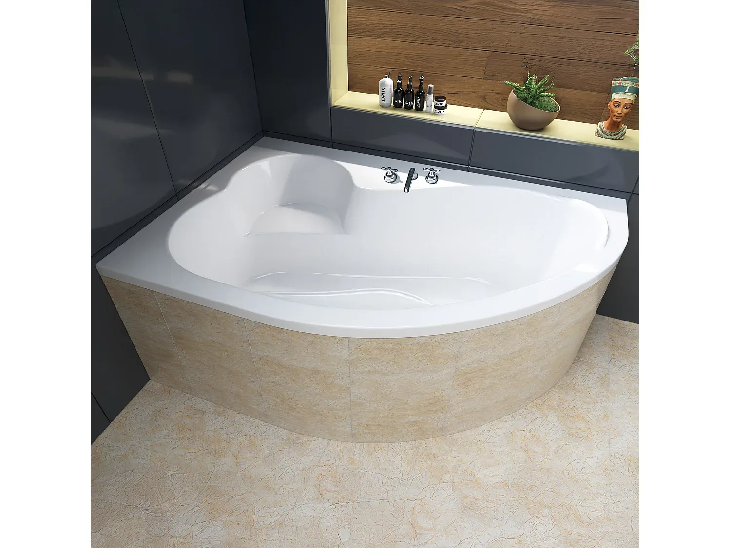 Eckbadewanne 160x105 cm mit Styroporverkleidung