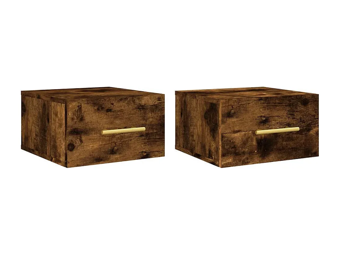 Wandhängende Nachttische im Set, Räuchereiche, 35x35x20 cm