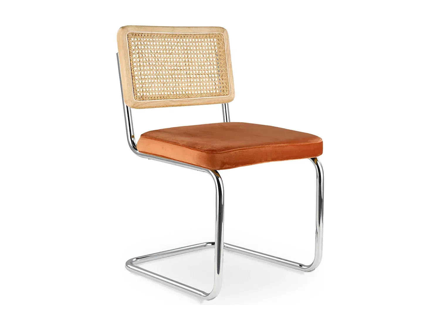 Bequemer Esszimmerstuhl aus Samt mit Holz und Rattan