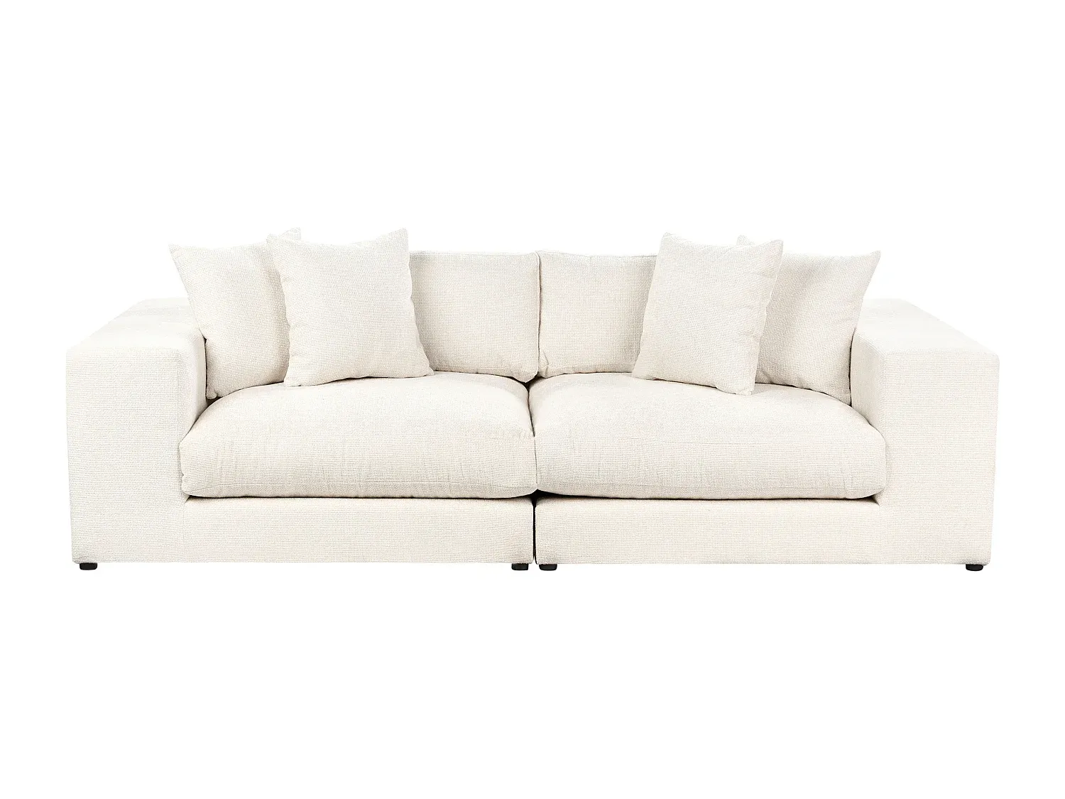 Bequemes 3-Sitzer Sofa mit Stoffbezug in Cremeweiß und Armlehnen