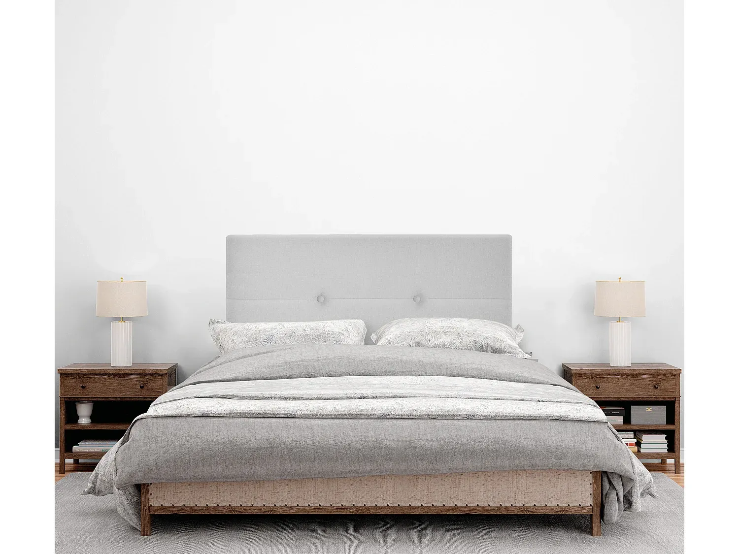 Stoff-Kopfteil mit Knöpfen 95x50cm in Perlgrau