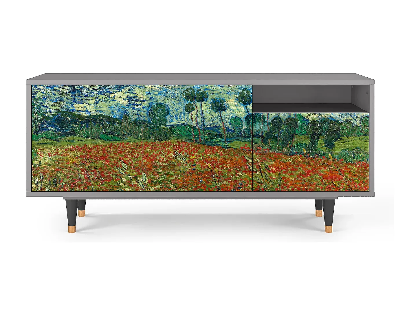 Großes TV-Möbel mit Blumenmuster, Grau