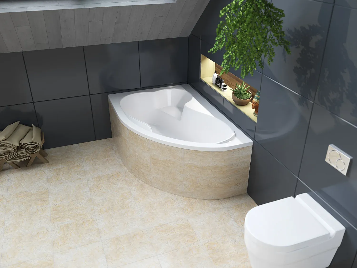 Eckbadewanne 160x105 cm mit Styroporverkleidung