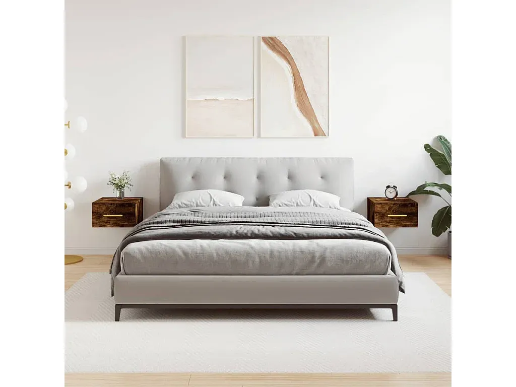 Wandhängende Nachttische im Set, Räuchereiche, 35x35x20 cm