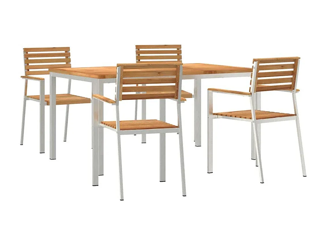 5-teilige Garten-Essgruppe aus Teakholz und Edelstahl