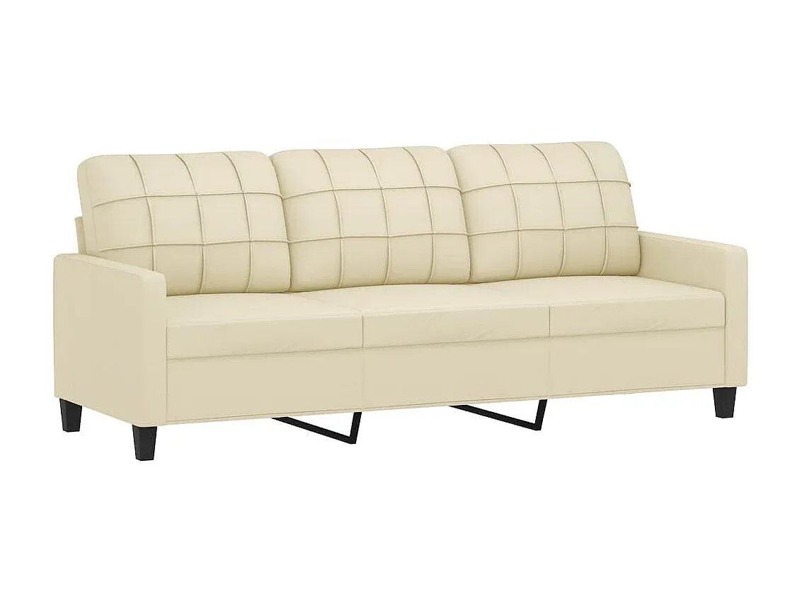 Komfortables 3-Sitzer-Sofa mit Zierkissen, Cremefarben, Kunstleder, 180 cm