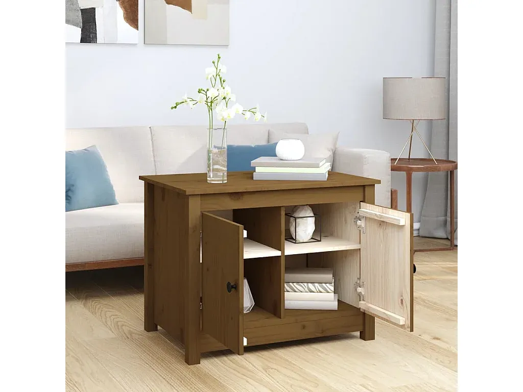 Moderner Beistelltisch aus Kiefernholz in Honigbraun