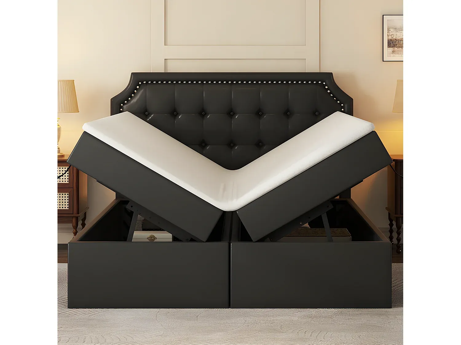 Modernes Kunstleder-Doppelbett 140x200cm, Schwarz