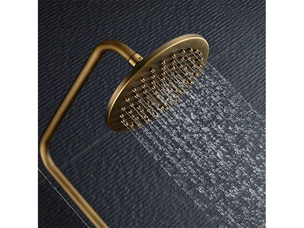 Vintage Bronze Duschsystem mit einstellbarer Höhe und 360° drehbarem Wasserhahn