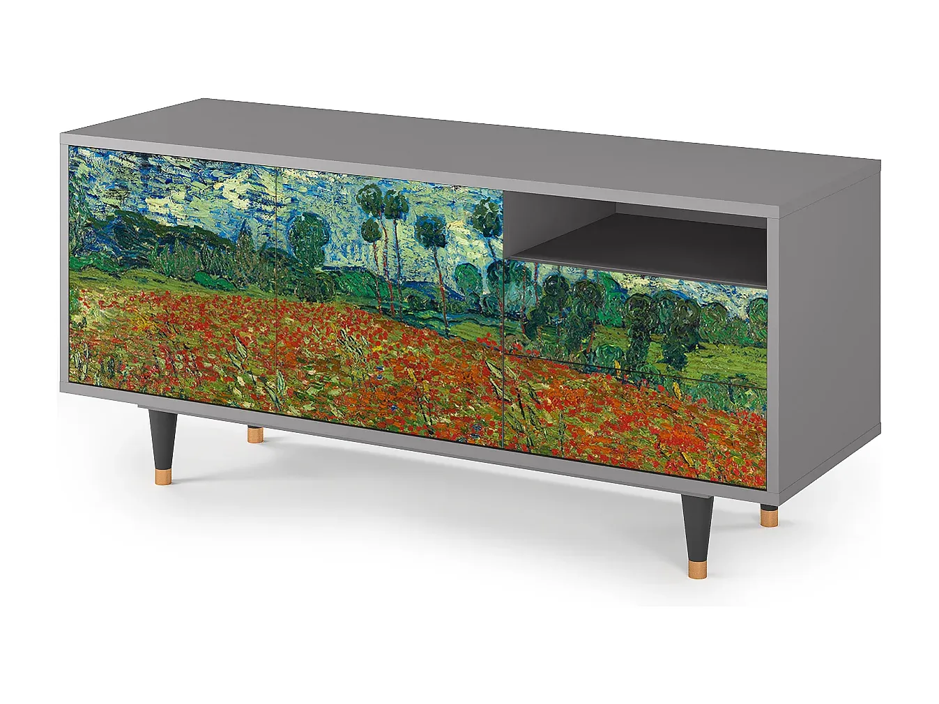 Großes TV-Möbel mit Blumenmuster, Grau