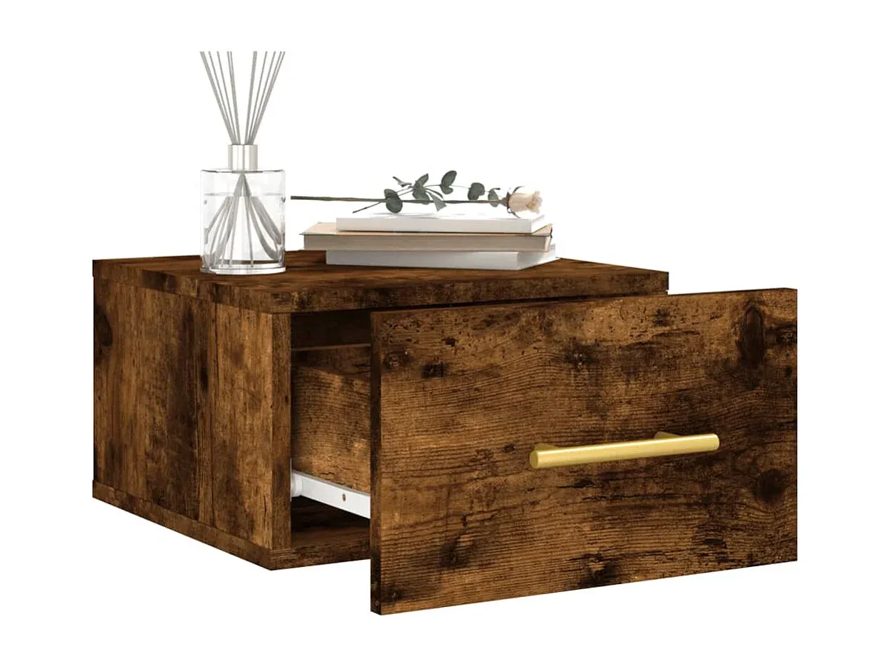 Wandhängende Nachttische im Set, Räuchereiche, 35x35x20 cm