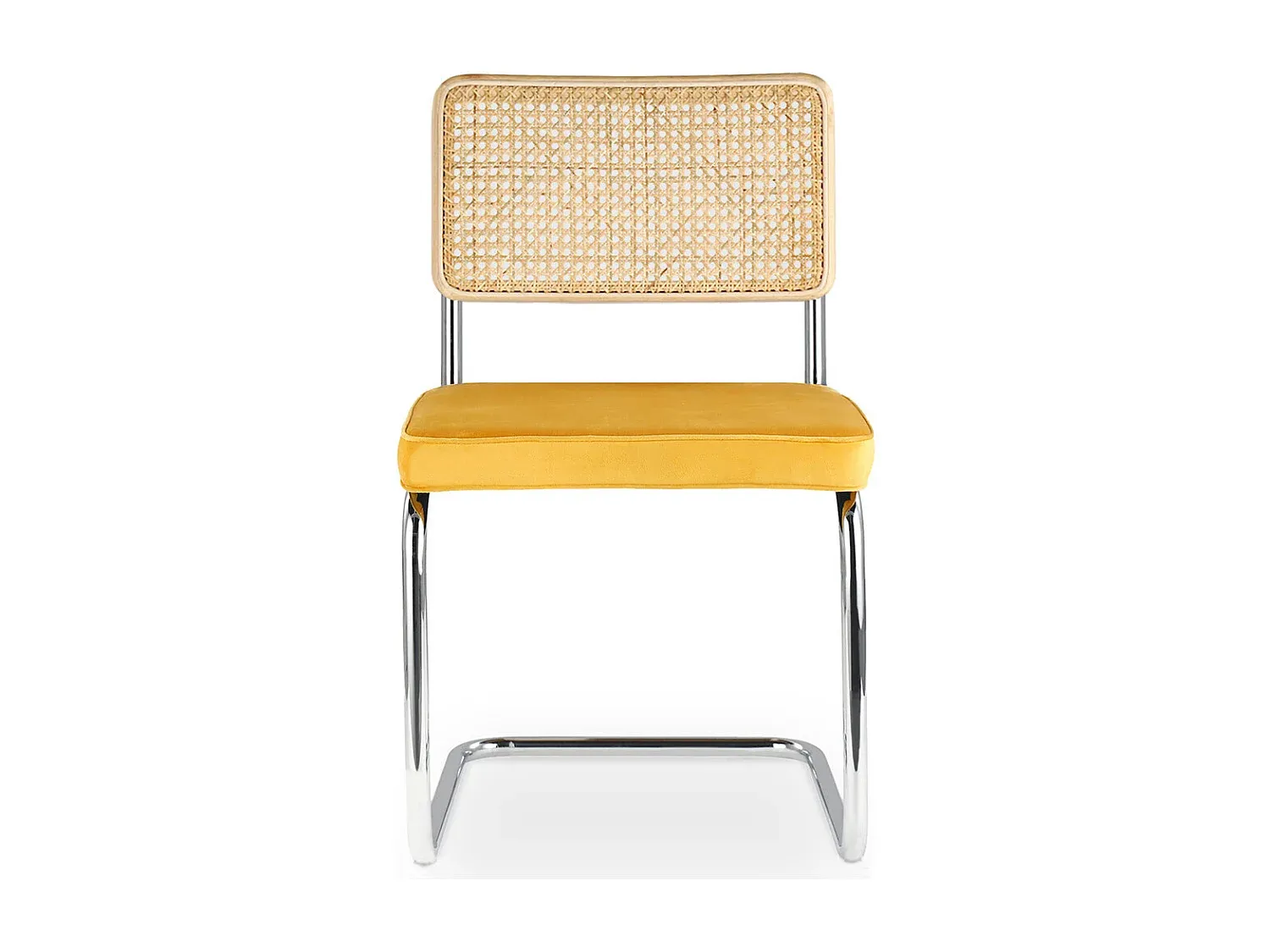 Bequemer Esszimmerstuhl aus Samt mit Holz und Rattan