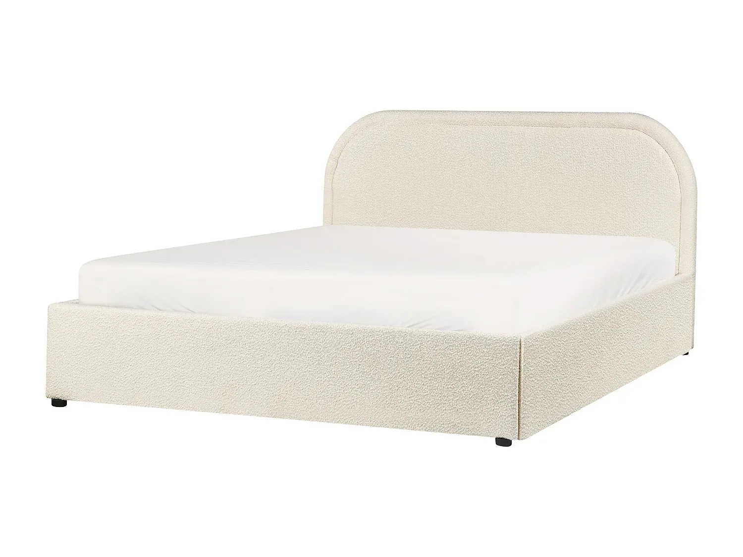 Beiges Polsterbett mit Bettkasten und Kopfteil, 140x200 cm