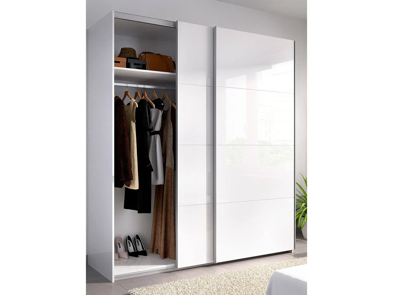 Kleiderschrank mit Schiebetüren für Schlafzimmer, Weiß, 180x65x204 cm