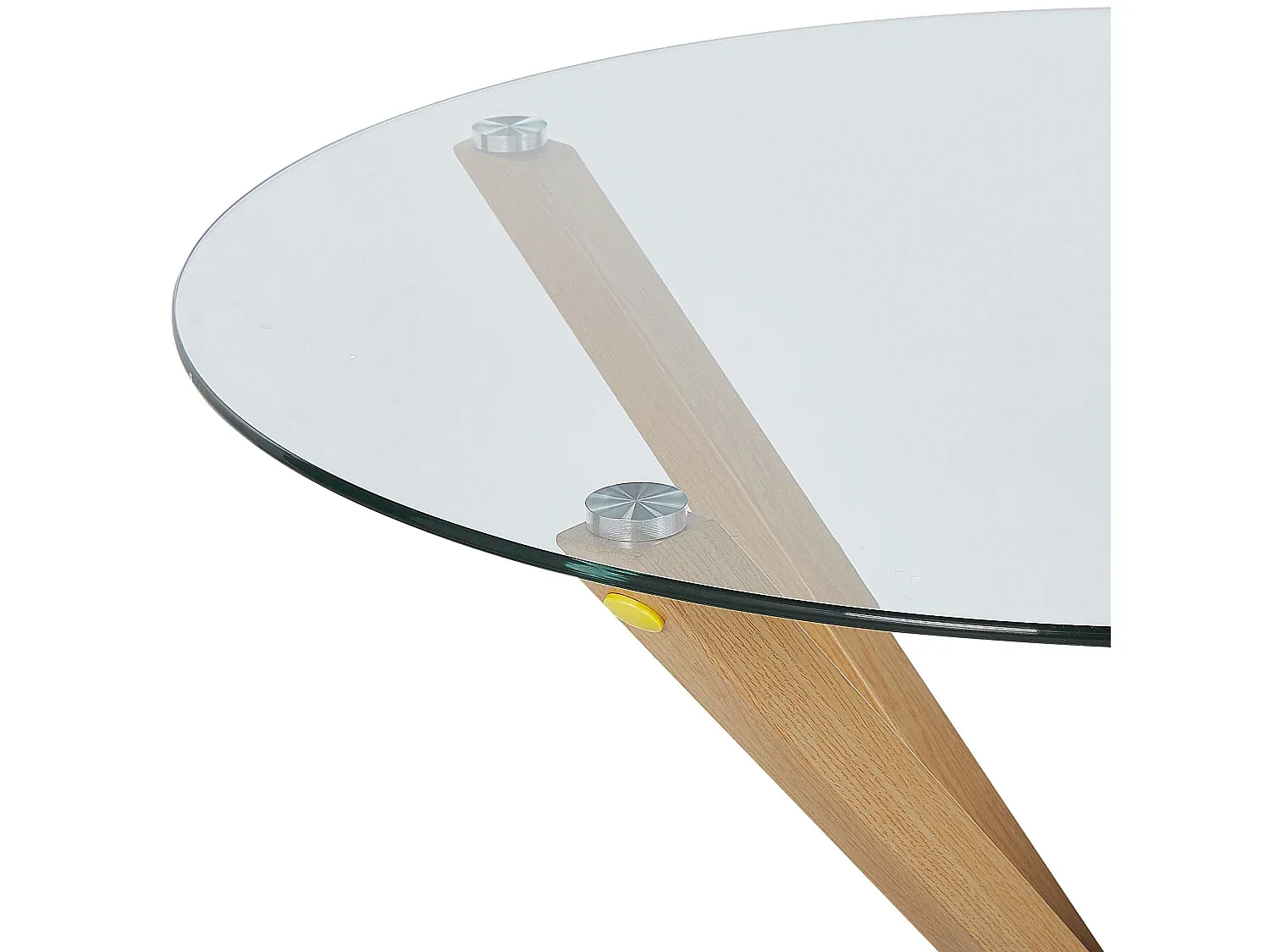 Runder Esstisch aus Sicherheitsglas und hellem Holz, Durchmesser 90 cm