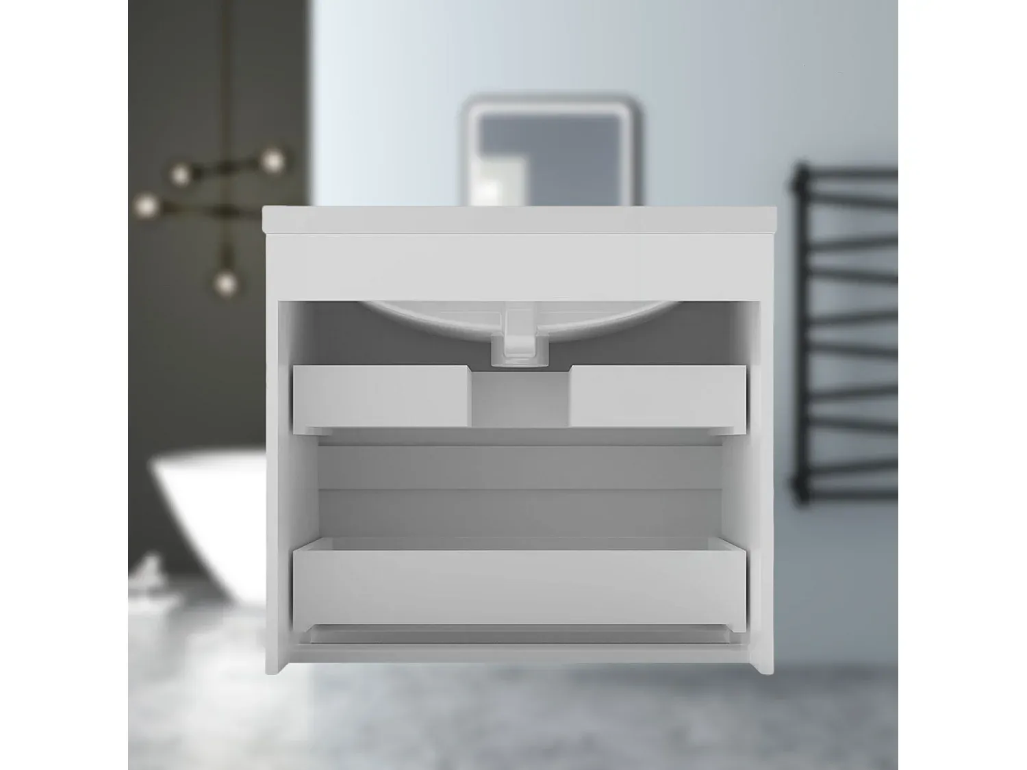 Hängender Waschbeckenunterschrank 60cm mit Mineralguss Waschtisch - Weiß Matt