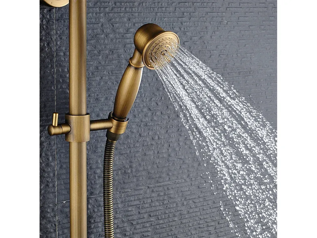 Vintage Bronze Duschsystem mit einstellbarer Höhe und 360° drehbarem Wasserhahn