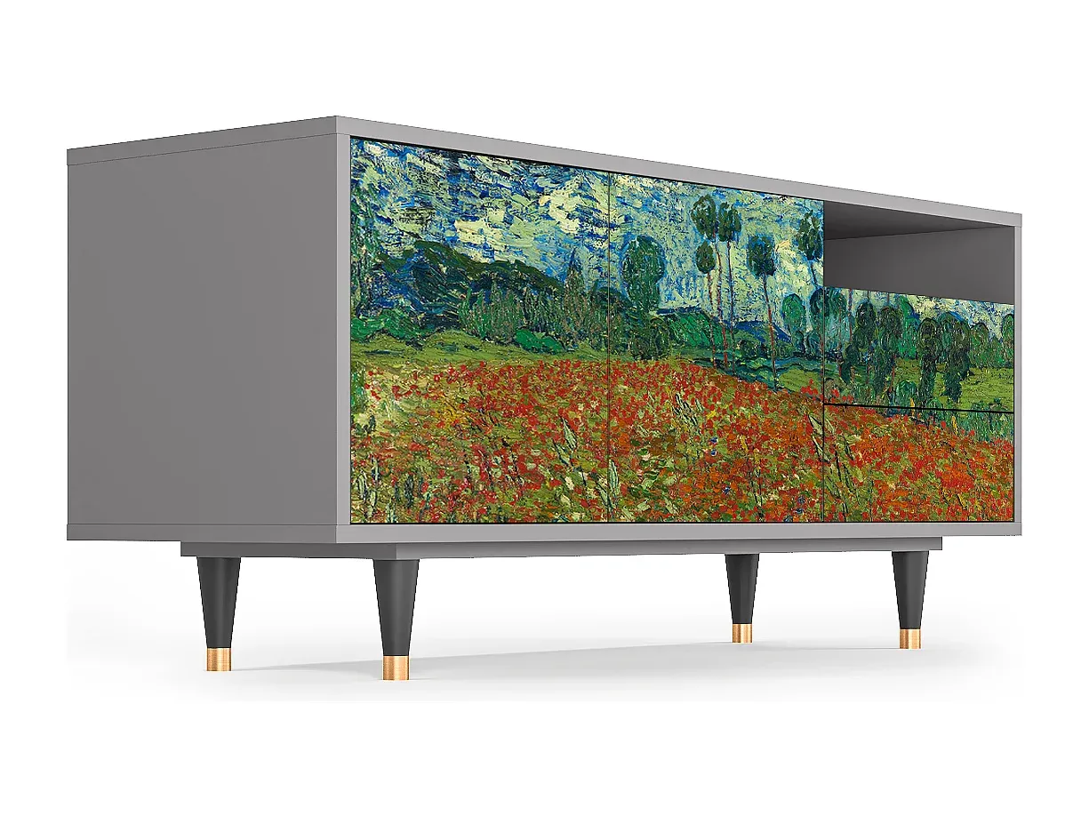 Großes TV-Möbel mit Blumenmuster, Grau