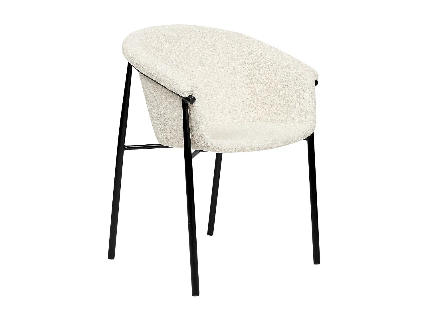 Moderner Esszimmerstuhl im 2er Set, Bouclé, Weiß mit schwarzen Metallbeinen