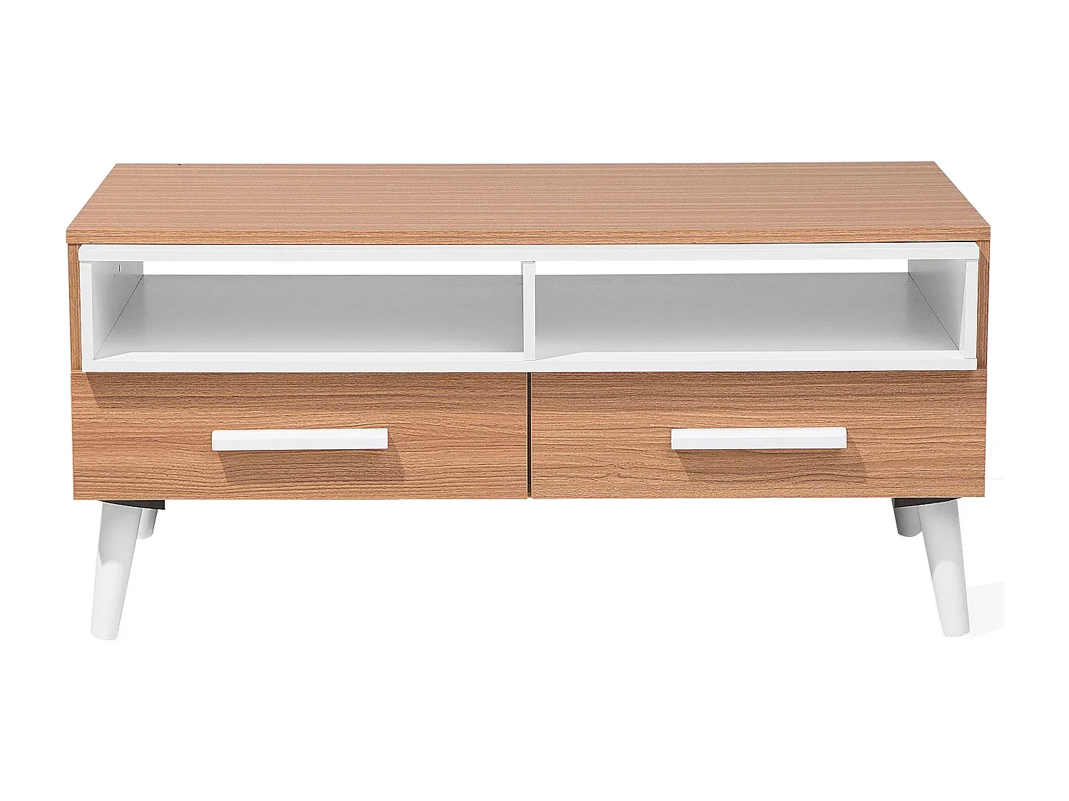 Rechteckiger Couchtisch mit Holzbeinen und Stauraum