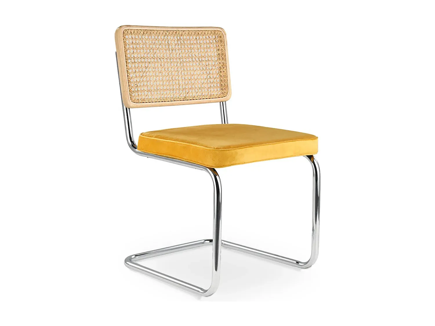 Bequemer Esszimmerstuhl aus Samt mit Holz und Rattan