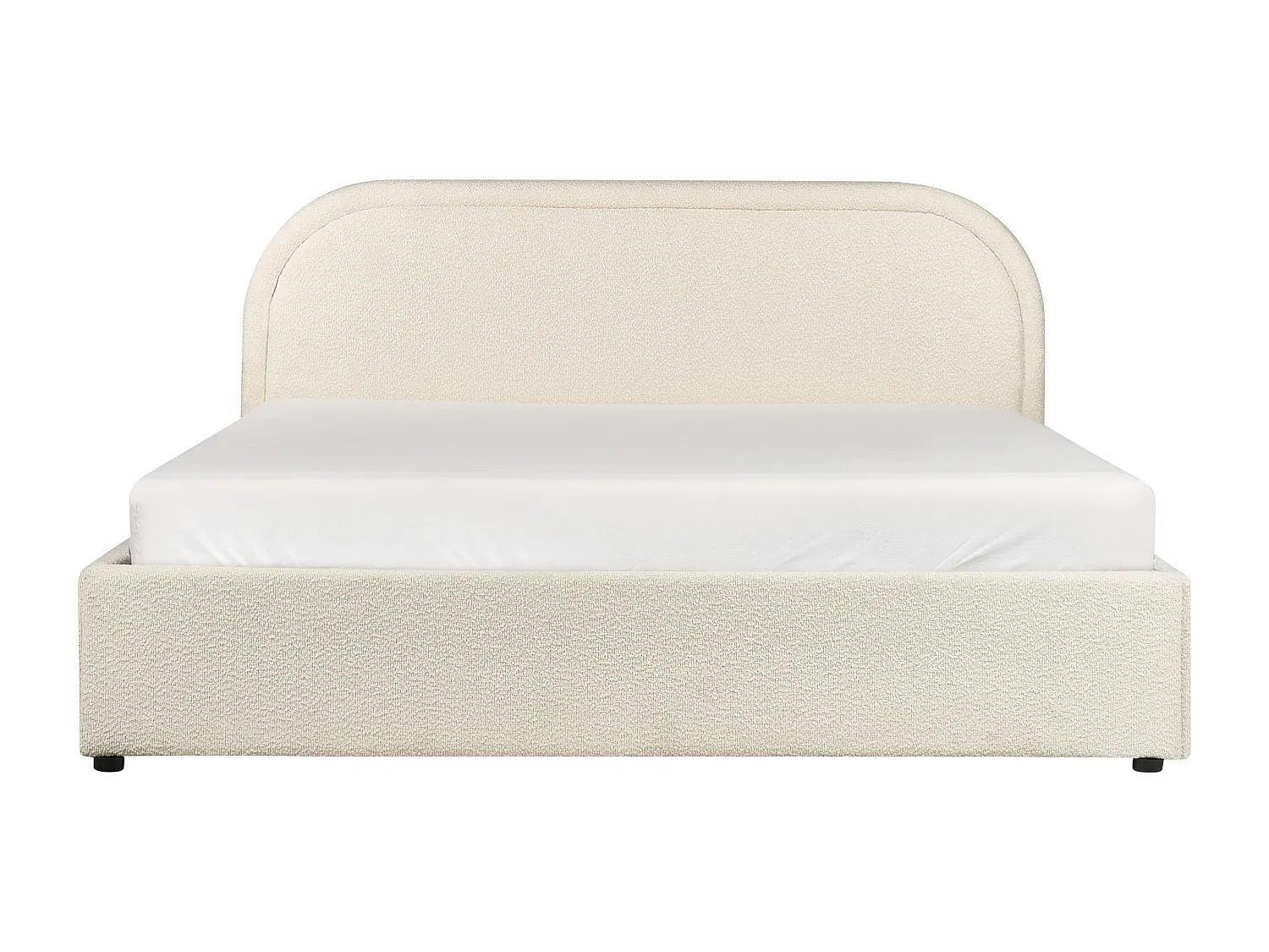 Beiges Polsterbett mit Bettkasten und Kopfteil, 140x200 cm