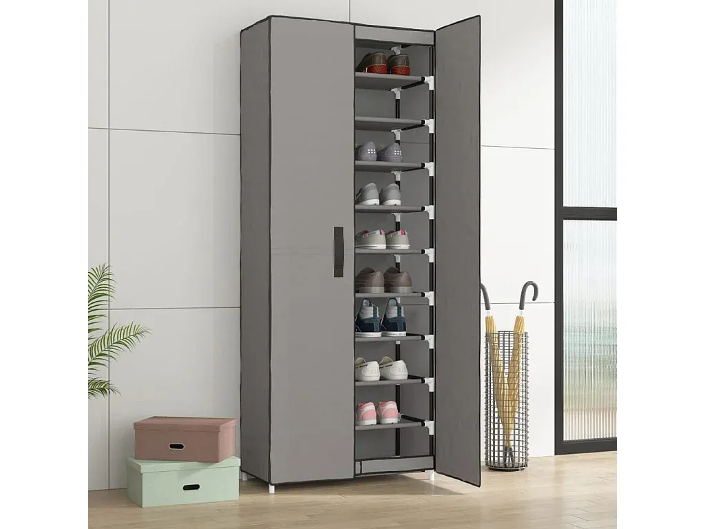 Stoff Schuhschrank in Grau, 60x30x166 cm