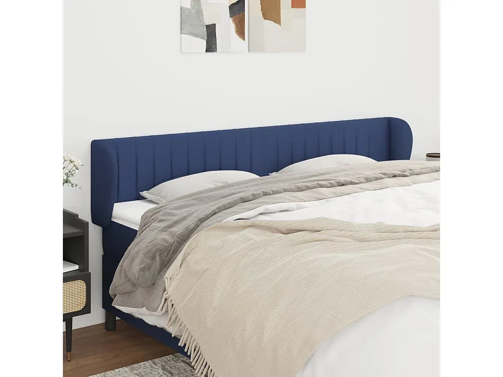 Blaues Kopfteil mit Ohren für Bett, 163x23x78/88 cm, Stoff