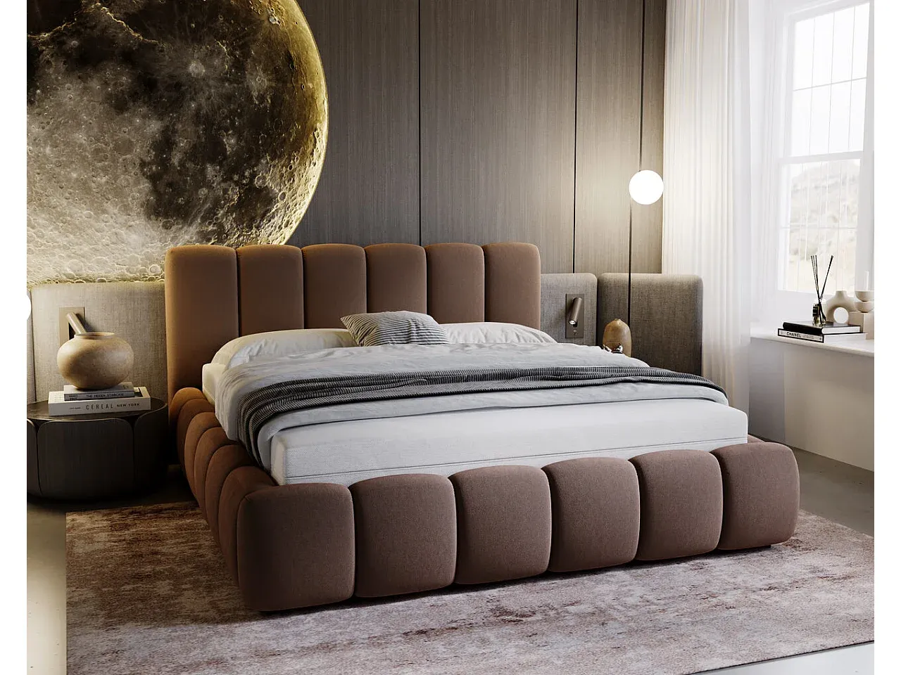 Samtstoff-Polsterbett mit Stauraum 160x200 cm Braun