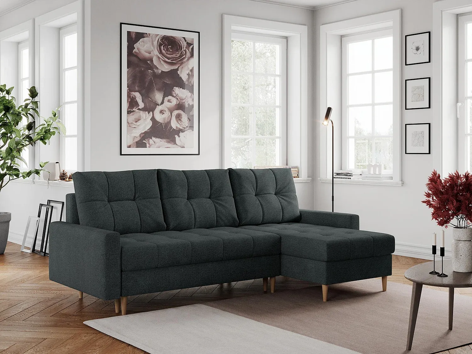 Stilvolles Ecksofa mit Schlaffunktion in Dunkelgrau