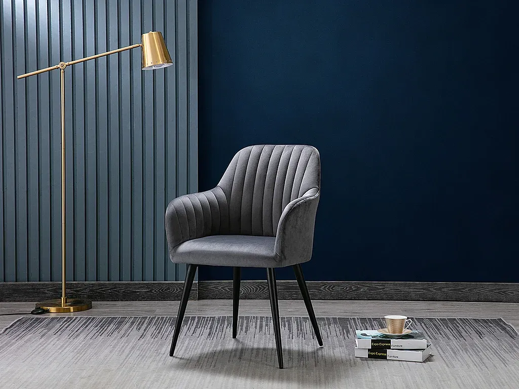 Samt-Armlehnstuhl im 2er-Set aus Metall in Schwarz und Grau