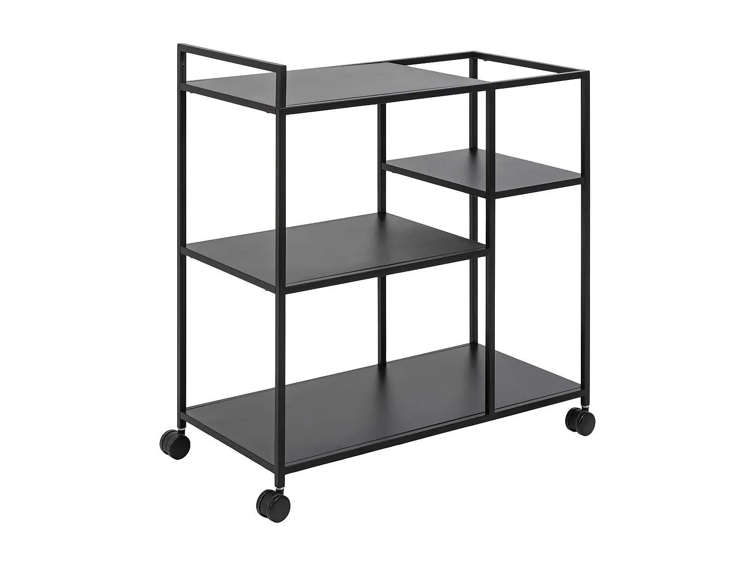 Moderner Couchtisch mit Rollen und drei Ablagen in Schwarz