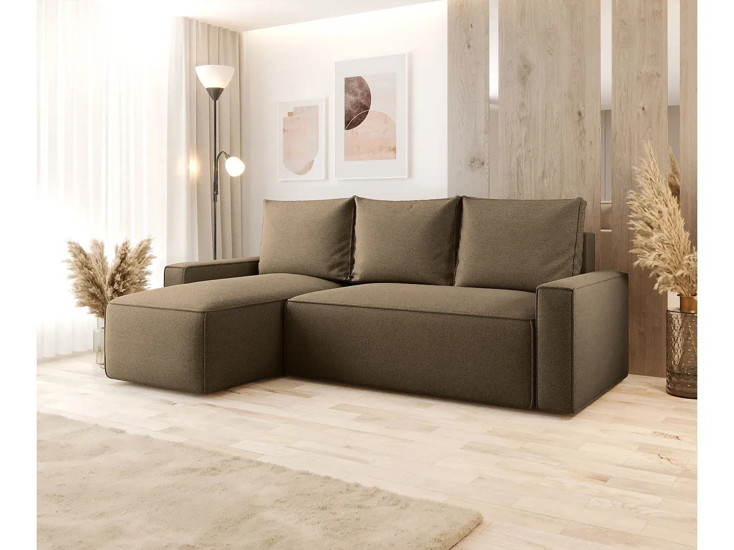 Ecksofa mit Schlaffunktion und Stauraum, L-Form, Braun