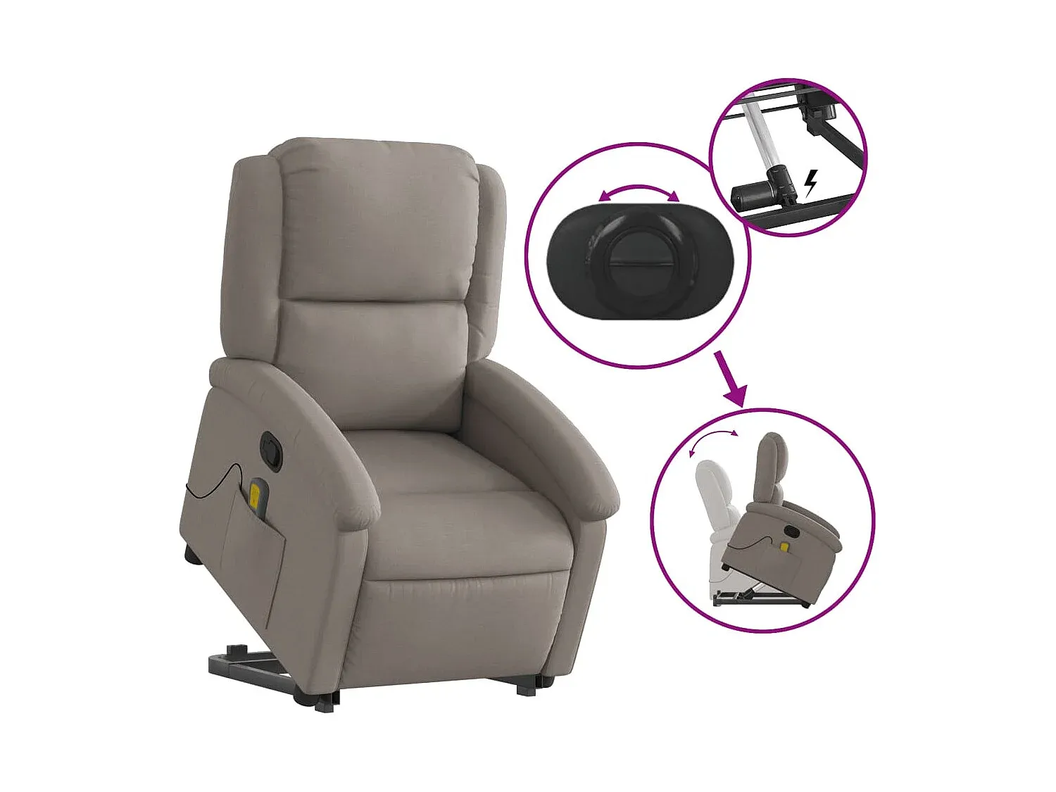 Ergonomischer Relaxsessel mit Aufstehhilfe in Taupe