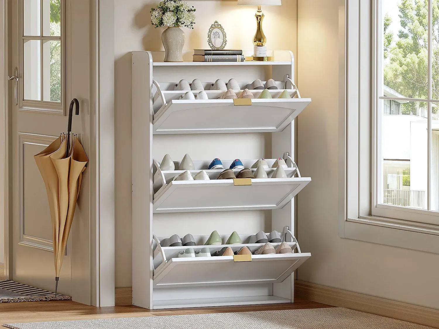 Moderner Schuhschrank mit Schiebetüren, Weiß