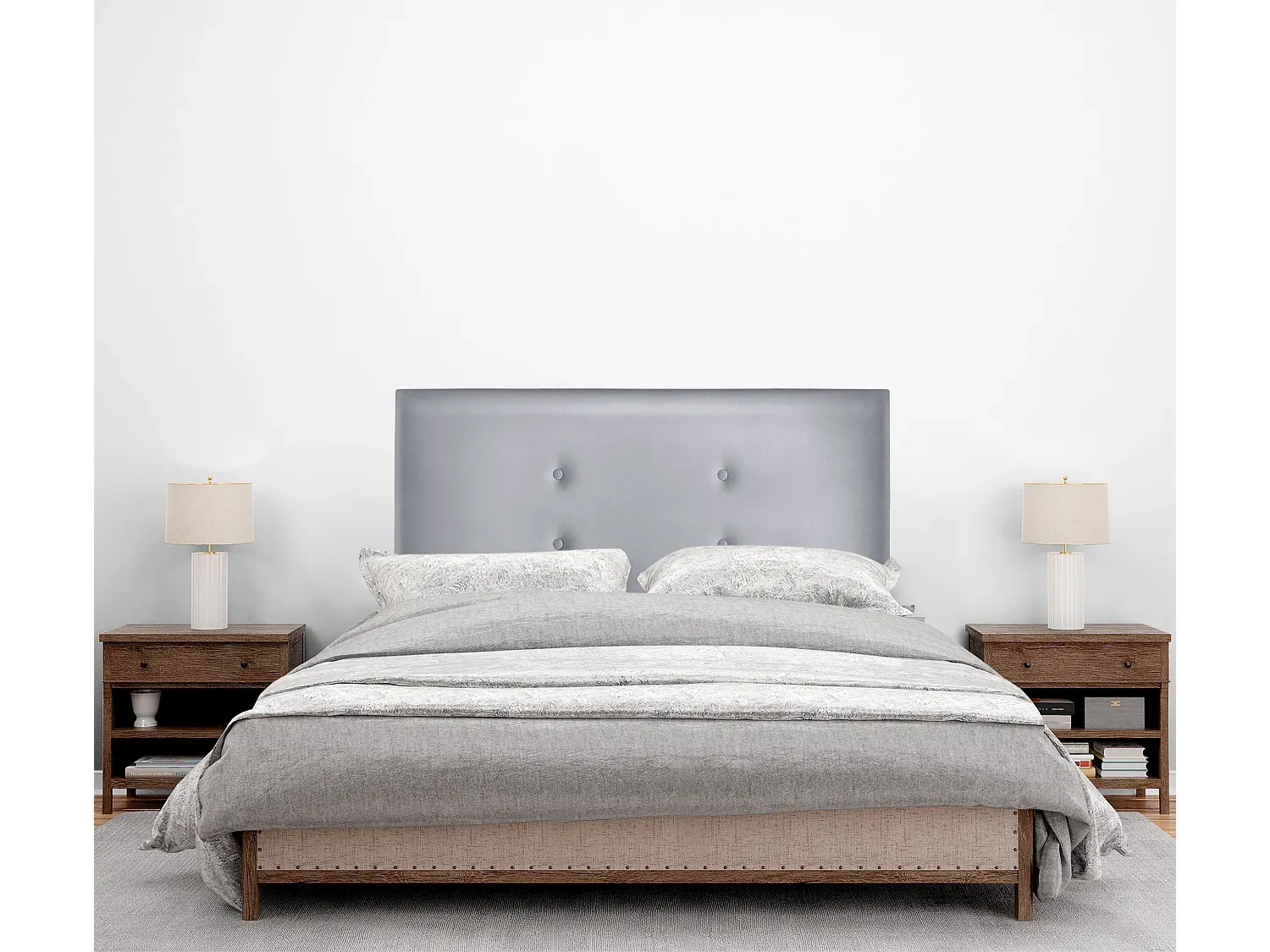 Kopfteil aus Kunstleder mit Knöpfen, Silber, 105x105cm