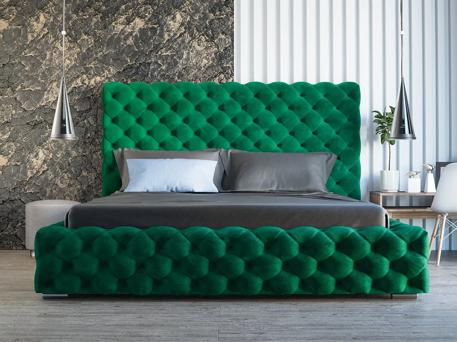 Grünes Polsterbett mit Bettkasten 180 x 200 cm aus Samtstoff