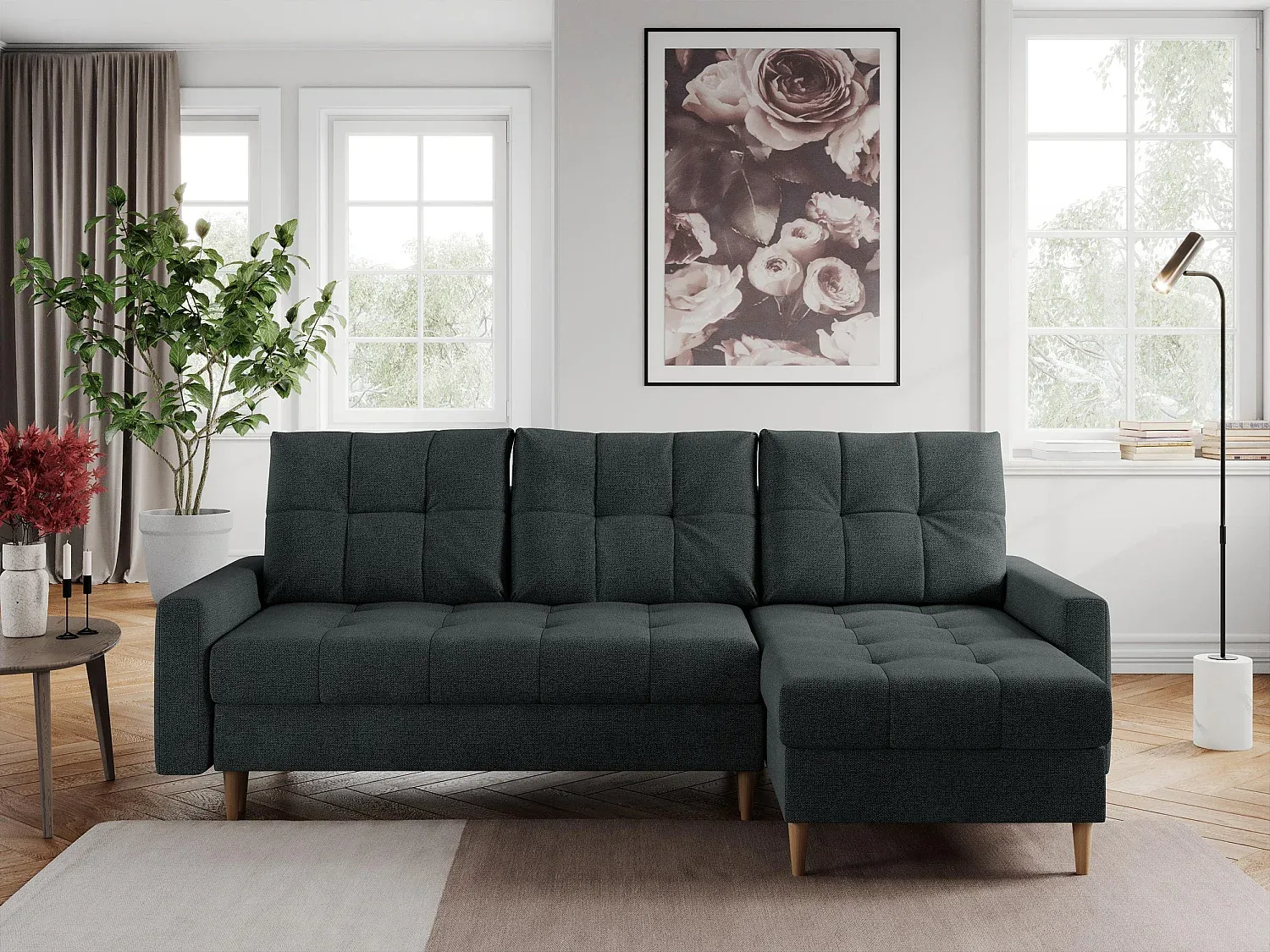 Stilvolles Ecksofa mit Schlaffunktion in Dunkelgrau