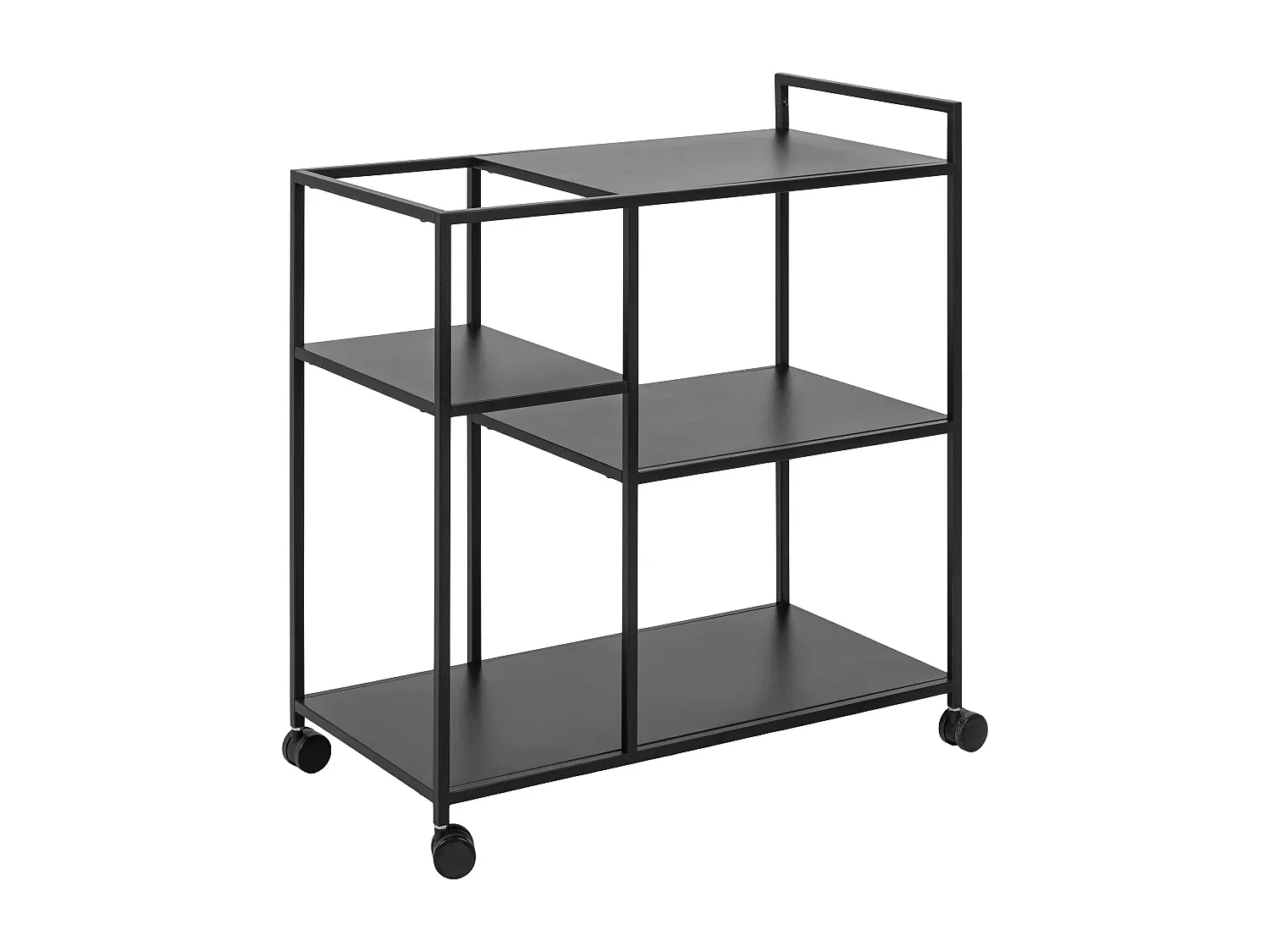 Moderner Couchtisch mit Rollen und drei Ablagen in Schwarz