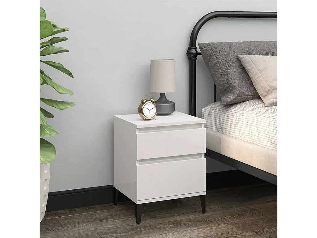 Nachttisch Hochglanz Weiß mit Schubladen 40x35x50 cm