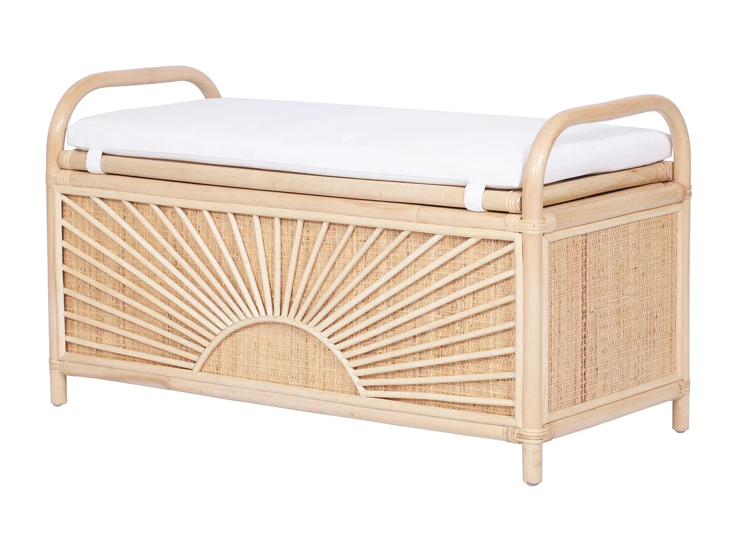 Natürliche Rattan-Truhenbank mit Kissen 91x43x51 cm
