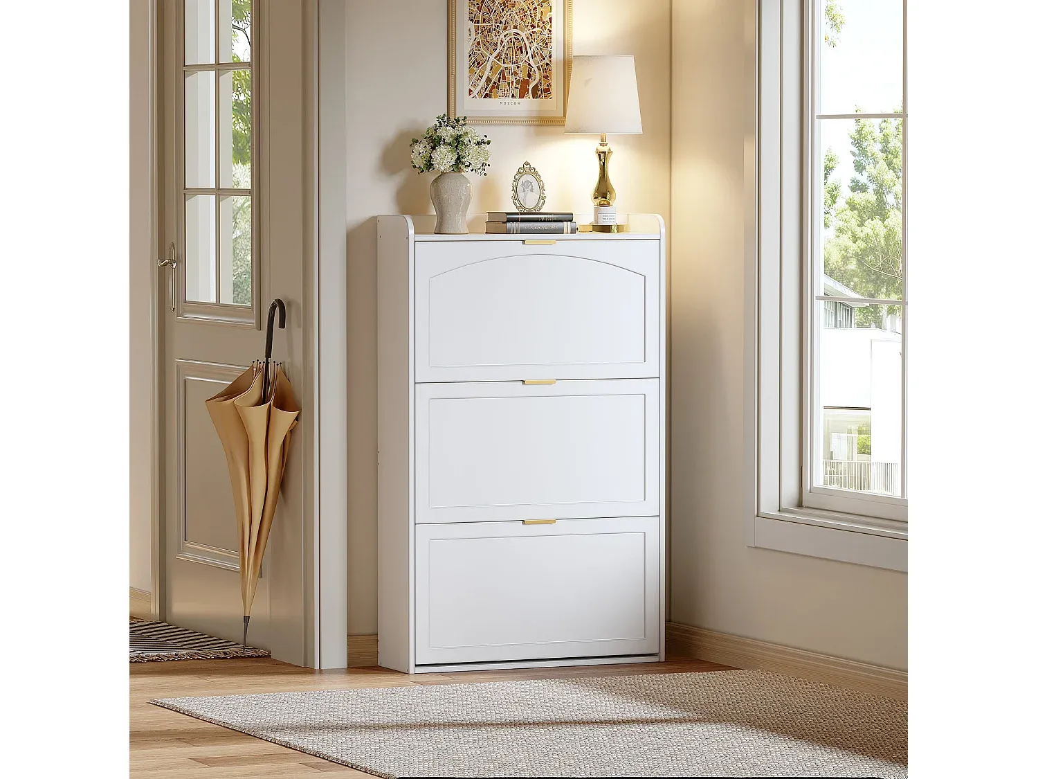 Moderner Schuhschrank mit Schiebetüren, Weiß