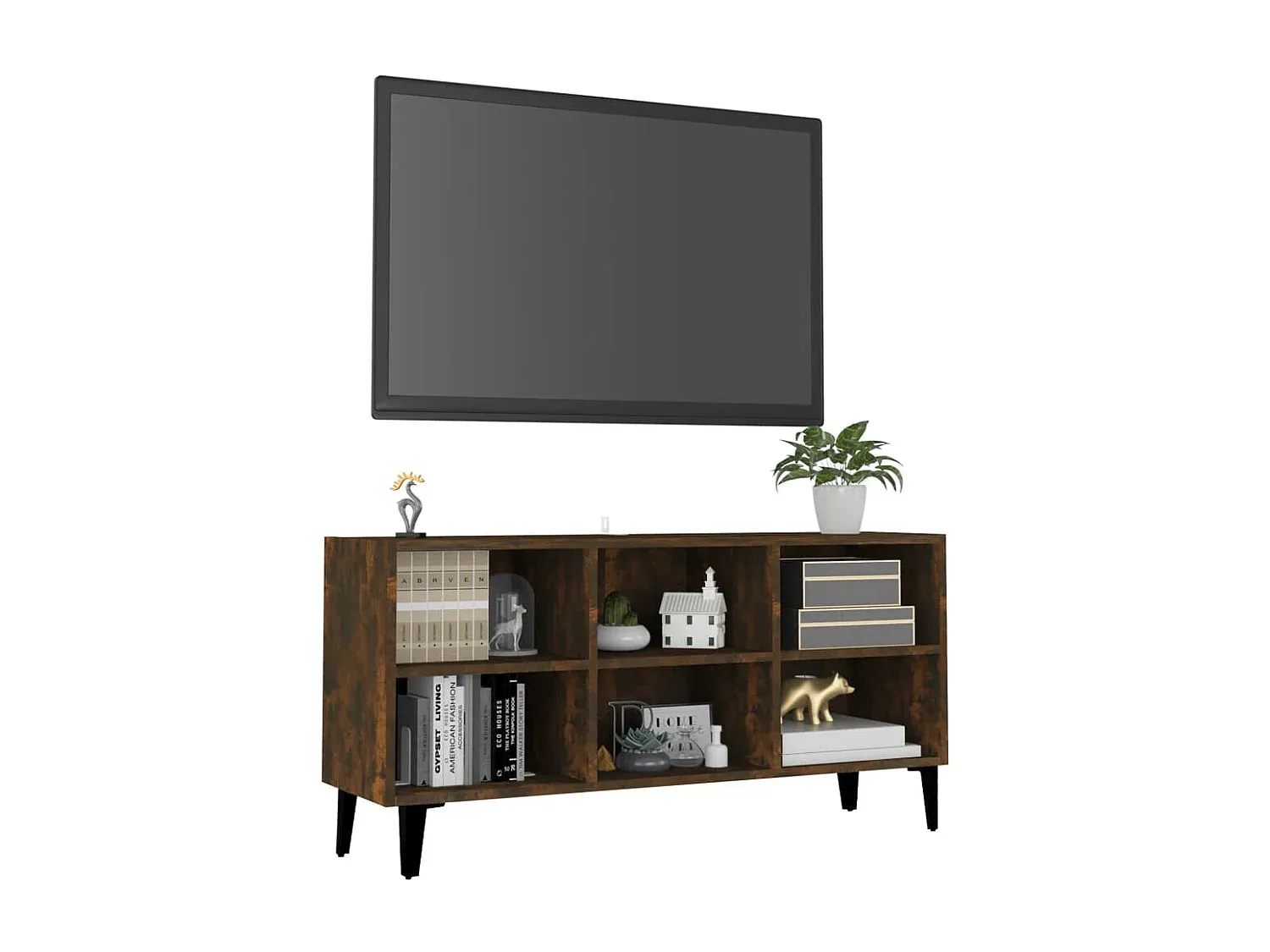 Moderner Fernsehschrank mit Metallbeinen in Rächereiche