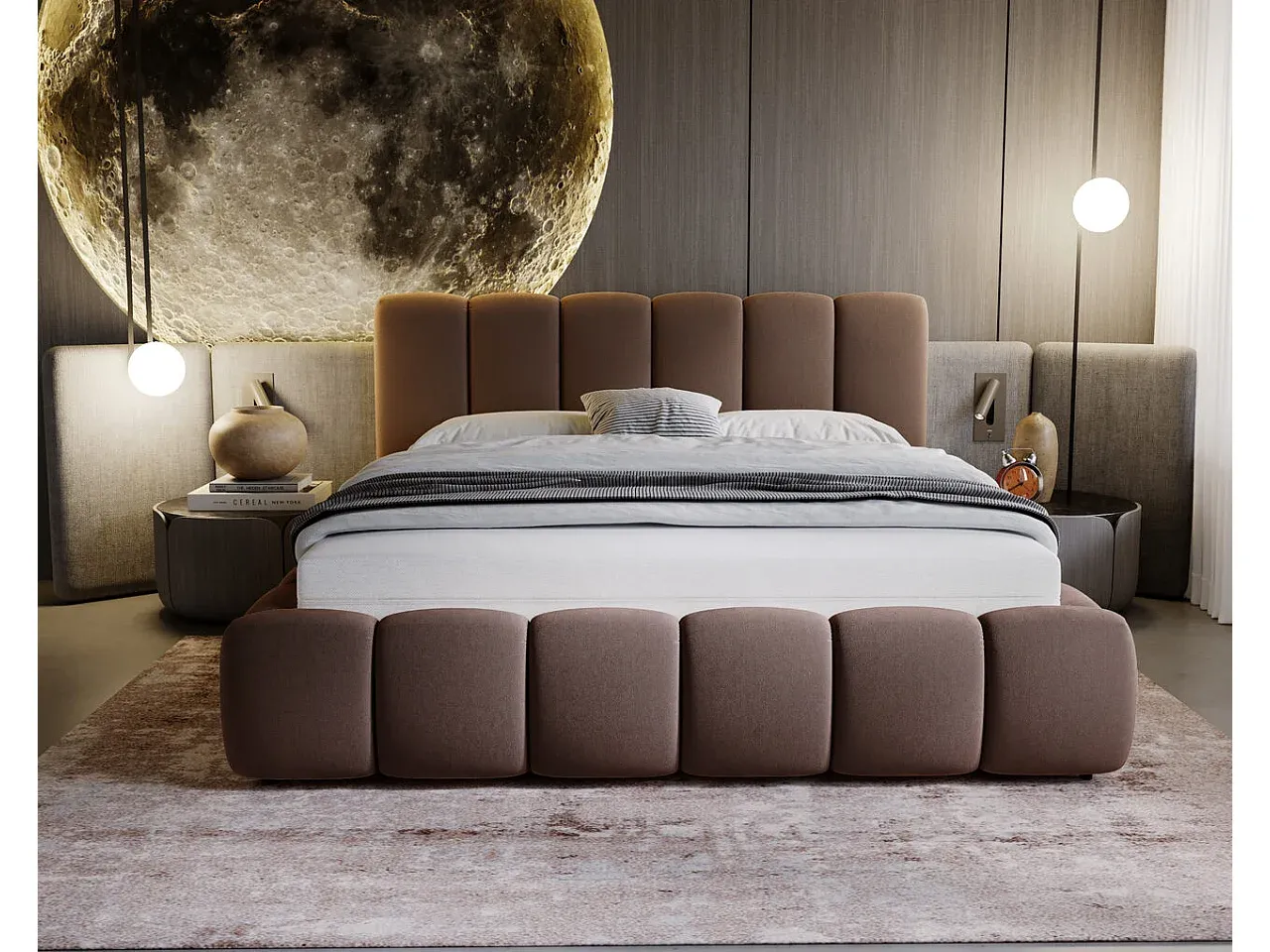 Samtstoff-Polsterbett mit Stauraum 160x200 cm Braun